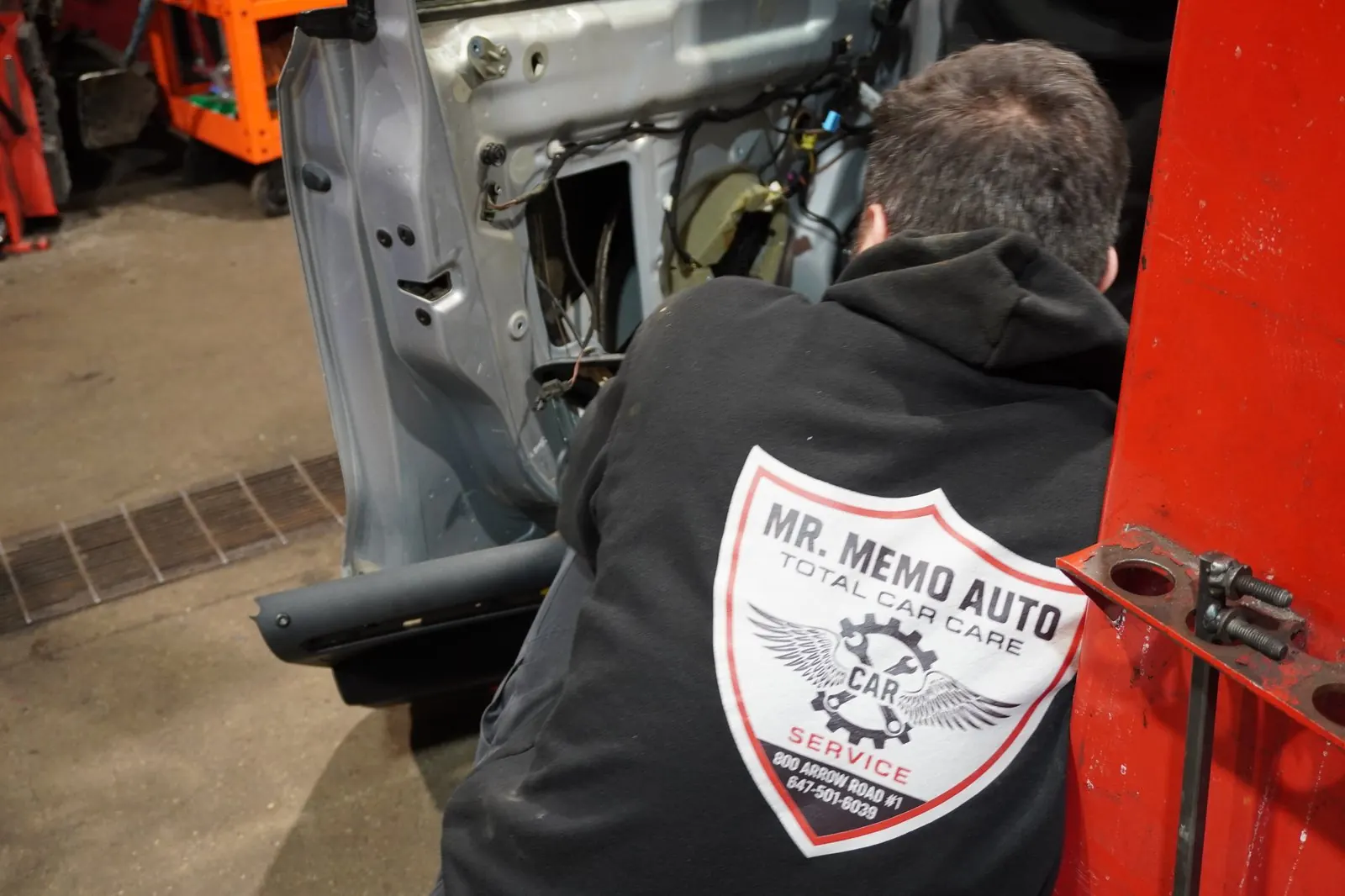 Car door panel removed for repair